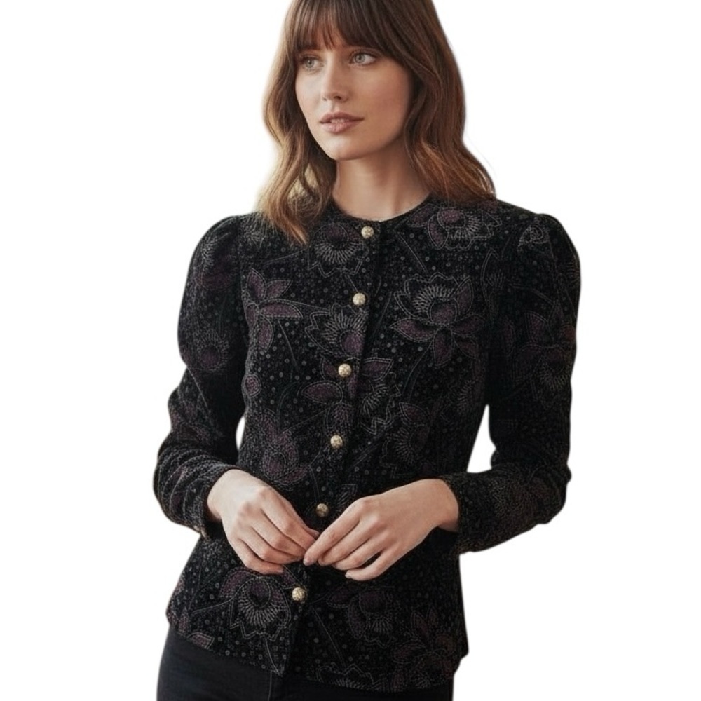 Vintage Scott McClintock Sportswear size 14 1980s Puff Sleeve Blouse Black